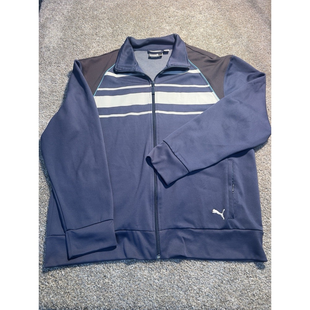 PUMA Jacket Mens Large Blue/White Long Sleeve Full Zip Mock Neck
